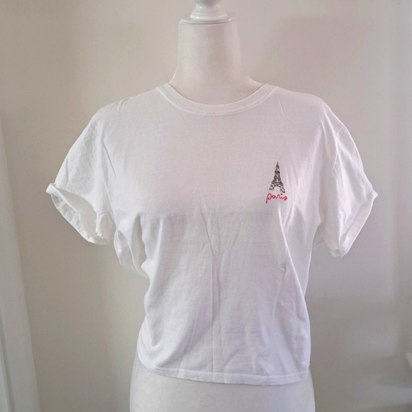 Topshop Tops - Topshop Cropped Eiffle Tower White Cuffed Sleeved Shirt size 4-6